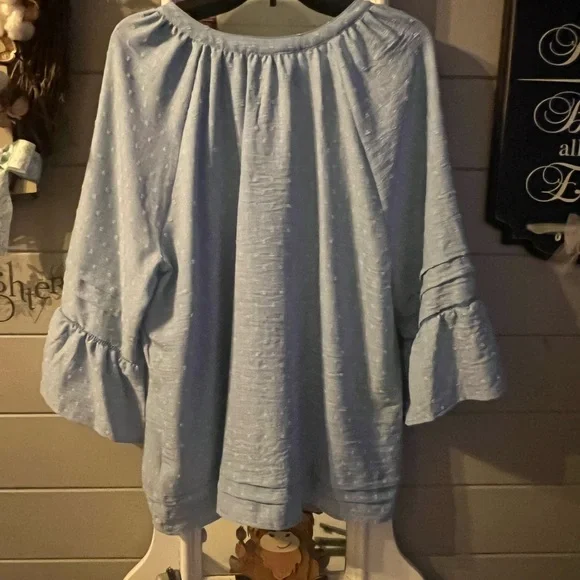 Ruby Rd. Soft Blue Ruffle Sleeve Blouse - Picture 7 of 11